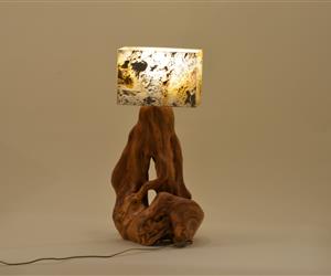 Candeeiro Raiz de Oliveira e Folha de Pedra Natural