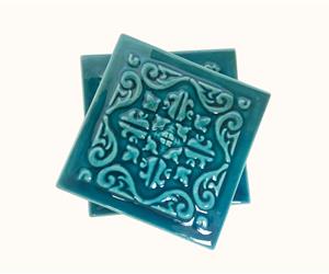 2 Azulejos Geométricos - Bases de Copo - Azul