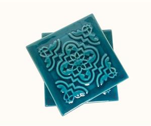 4 Azulejos Flor - Base de Copo - Azul