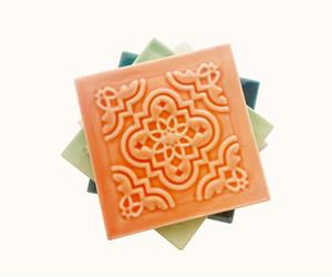 2 Azulejos Flor - Base de Copo - Coral