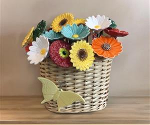Conjunto Cesto e Flores de Cerâmica - M